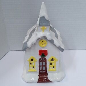 Vintage Ceramic Church Candle Holder Holiday Decor used original box, some wax